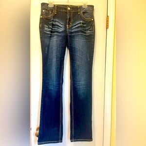 CATO Embellished Rhinestone button Denim Jean Straight Leg sz 10 Long Tall